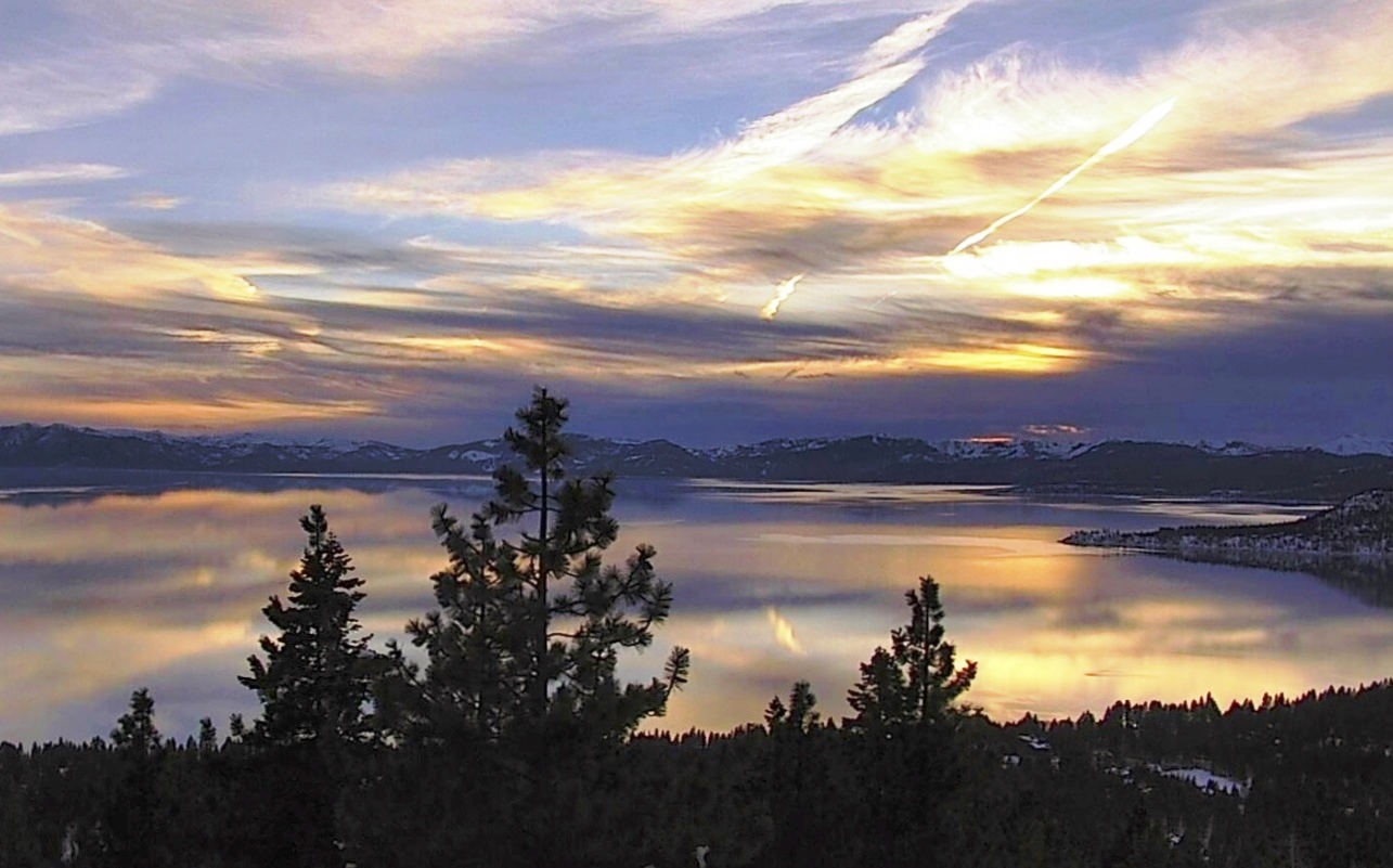 Lake Tahoe mirroring the sunset